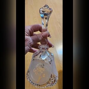 Interpur Frosted Crystal Rose Etched Bell approx 8" x 3.75"